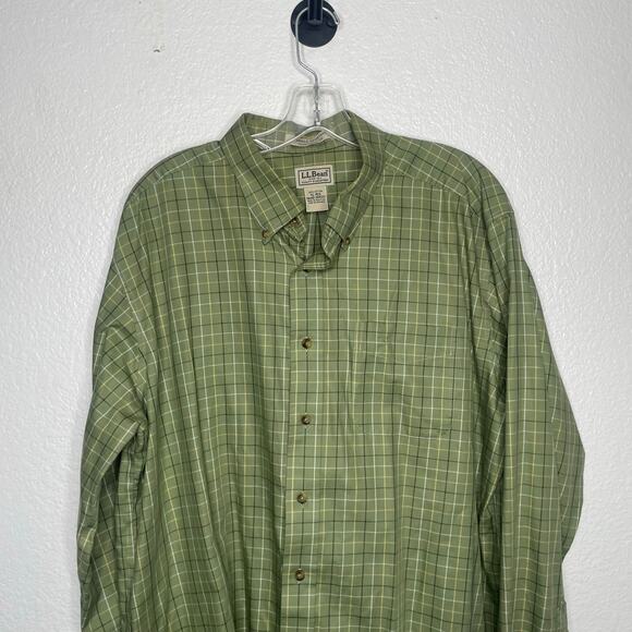 L.L. Bean Mens Button Down Shirt Size XL Green Plaid Wrinkle Resistant - Picture 7 of 9
